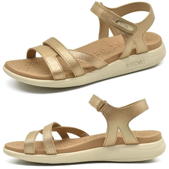 ONCAI Sandals Orthotic Arch Support Leather Lightweight Comfort Gold/Khaki Sz 9 - Picture 6 of 16